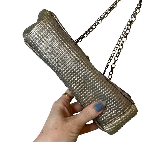 Sondra Roberts Leather Textured Convertible Crossbody Bag Gold Metallic Purse - Picture 7 of 10